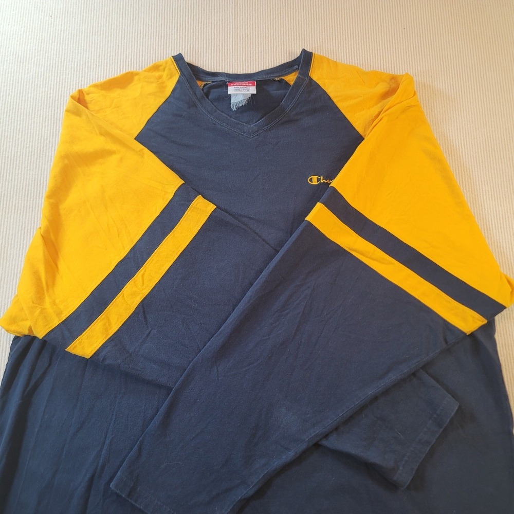 Champion Vintage shirt long sleeve gold color blocked navy striped 2XL